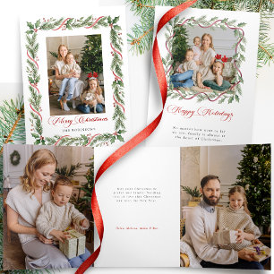Elegante Kerstgroen met Lint Foto Drieluik Kaart