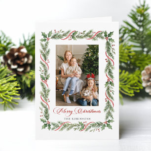 Elegante Kerstgroen met Lint Foto Feestdagen Kaart
