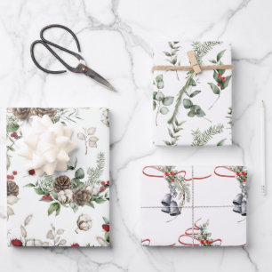 Elegante kerstgroen met rode accenten gevarieerd inpakpapier vel
