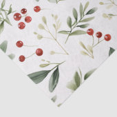 Elegante Kerstgroen & Rode Bessen Vakantie Tissuepapier (Detail)