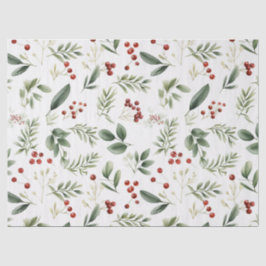 Elegante Kerstgroen & Rode Bessen Vakantie Tissuepapier