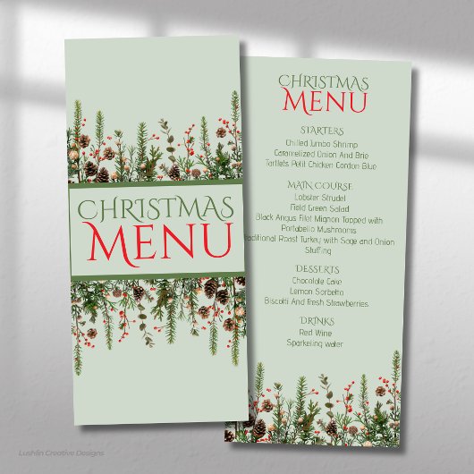 Elegante Kerstgroen Vakantie Flat Menu