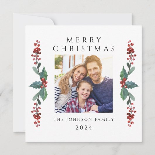 Elegante kerstgroenfoto feestdagenkaart (Voorkant)