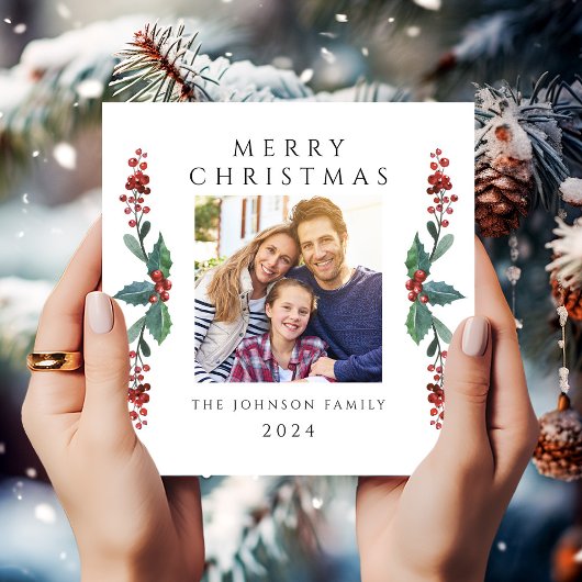 Elegante kerstgroenfoto feestdagenkaart