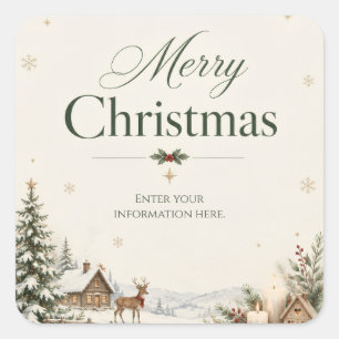 Elegante kerstgroet, klassiek kobaltontwerp vierkante sticker
