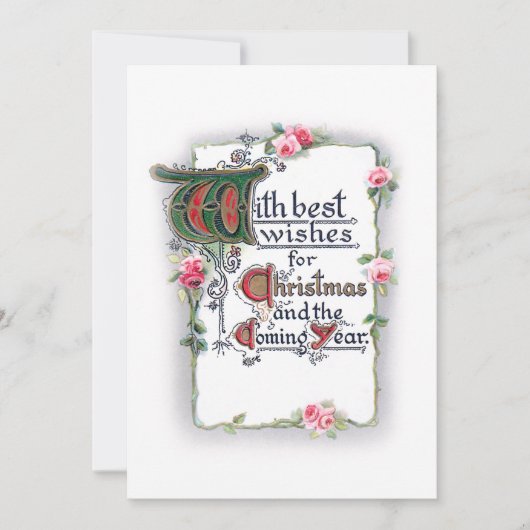 Elegante Kerstgroet met Roze Rozen Feestdagenkaart (Voorkant)