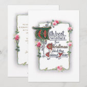 Elegante Kerstgroet met Roze Rozen Feestdagenkaart (Voorkant / Achterkant)