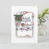 Elegante Kerstgroet met Roze Rozen Feestdagenkaart (Staand voorkant)