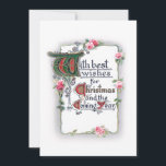 Elegante Kerstgroet met Roze Rozen Feestdagenkaart<br><div class="desc">Uniek en vrouwelijk  ontwerp met de beste kerstwensen begroeting in elegant Oudengels lettertype in dimensionale schaduwrijke rand met groene wijnstokken en roze rozen. Achterzijde is voorzien van aanvullende rozen afbeeldingen en bewerkbare tekstvelden.</div>