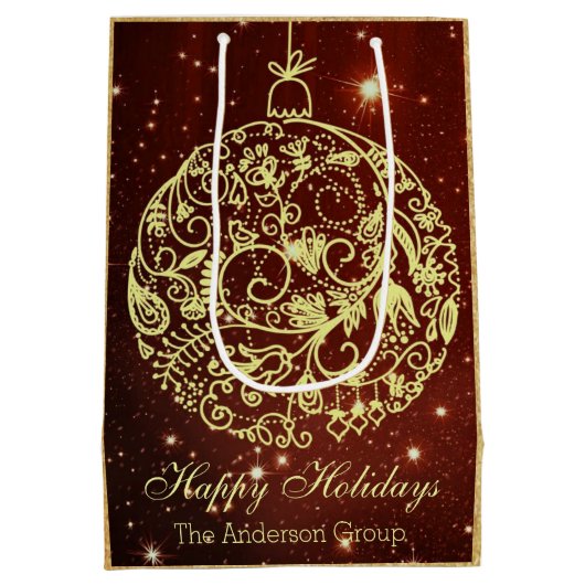 Elegante Kerstgroet Zakelijk Goud Ornament Medium Cadeauzakje (Achterkant)