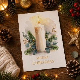 Elegante Kerstkaars Prettig Kerstfeest Feestdagenkaart