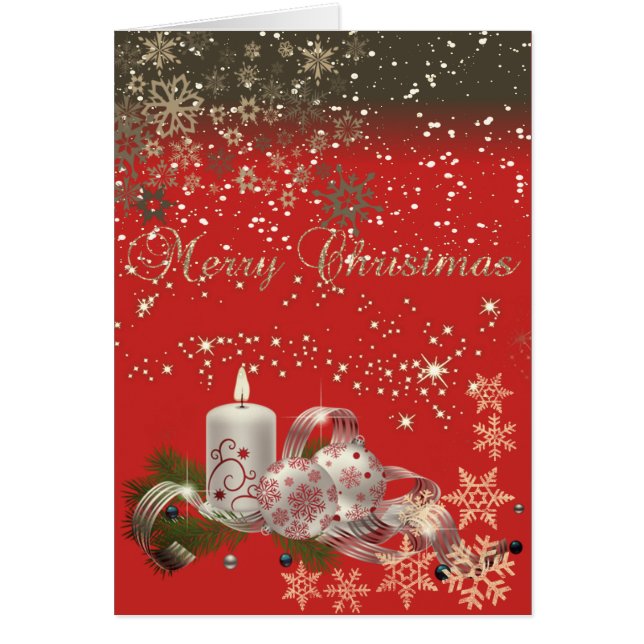 Elegante kerstkaars, sneeuwvlokken, glans (Voorkant)