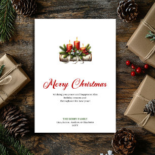 Elegante kerstkaarsen hulst bessen groet feestdagenkaart