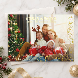 Elegante Kerstkaart Merry & Bright met Goud Folie Feestdagenkaart