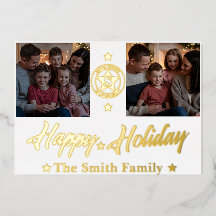 Elegante kerstkaart met 2 foto's en familienaam in