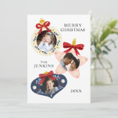 Elegante kerstkaart met 3 foto's voor het gezin (Staand voorkant)