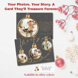 Elegante kerstkaart met 4 foto's en gouden ornamen