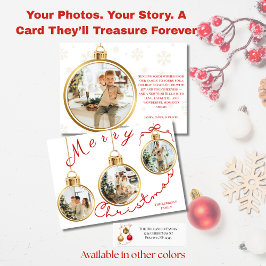 Elegante kerstkaart met 4 foto's en gouden ornamen