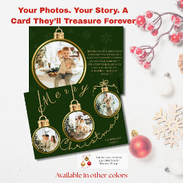 Elegante kerstkaart met 4 foto's en gouden ornamen