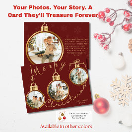 Elegante kerstkaart met 4 foto's en gouden ornamen