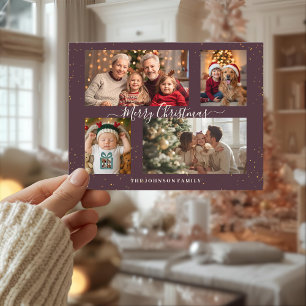 Elegante kerstkaart met 4 foto's feestdagenkaart