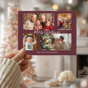 Elegante kerstkaart met 4 foto's feestdagenkaart
