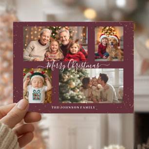 Elegante kerstkaart met 4 foto's feestdagenkaart