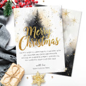 Elegante kerstkaart met boom en tekst in scriptlet kaart