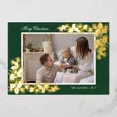 Elegante kerstkaart met goud folie en 2 foto's folie uitnodiging (Voorkant)