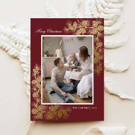 Elegante kerstkaart met goud folie en 2 foto's uitnodiging