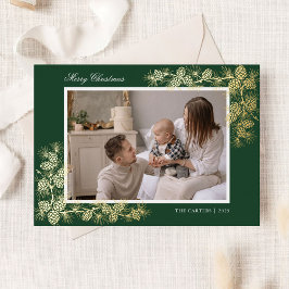Elegante kerstkaart met goud folie en 2 foto's uitnodiging