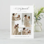 Elegante Kerstkaart met Huwelijk Script 4 Foto's (Staand voorkant)