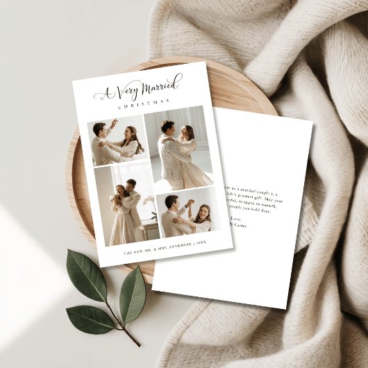Elegante Kerstkaart met Huwelijk Script 4 Foto's