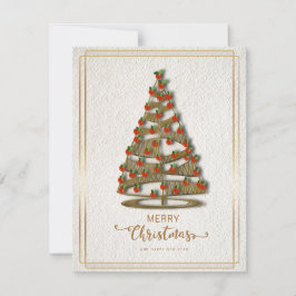 Elegante kerstkaart met versierde boom en goud
