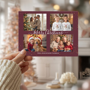 Elegante kerstkaart met vier foto's feestdagenkaart