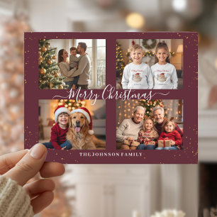 Elegante kerstkaart met vier foto's feestdagenkaart