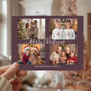 Elegante kerstkaart met vier foto's feestdagenkaart