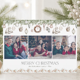 Elegante kerstkaart met waterverf en 3 foto's