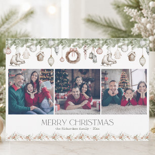 Elegante kerstkaart met waterverf en 3 foto's