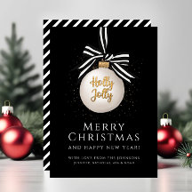 Elegante kerstkaart met zwarte strepen en Kerstmis
