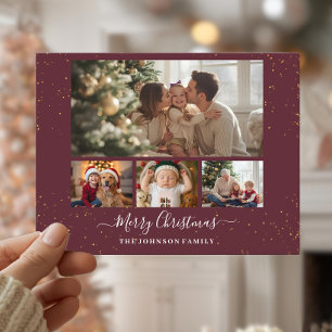 Elegante kerstkaart voor 4 foto's feestdagenkaart