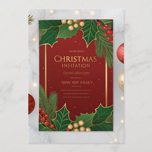 Elegante kerstkaarten – Rood & Groen Hol Kaart (Voorkant)