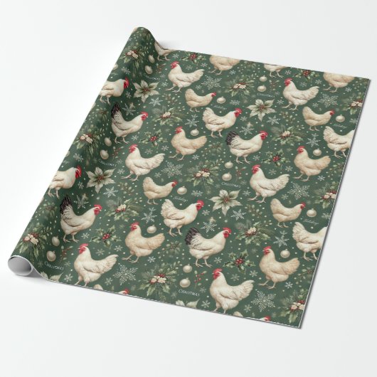 Elegante kerstkippen op Holiday Green Wrap Cadeaupapier (Uitgerold)