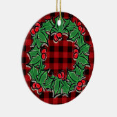 Elegante kerstklassieker Red Plaid Holly bessen Keramisch Ornament (Rechts)