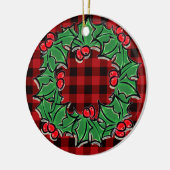 Elegante kerstklassieker Red Plaid Holly bessen Keramisch Ornament (Links)