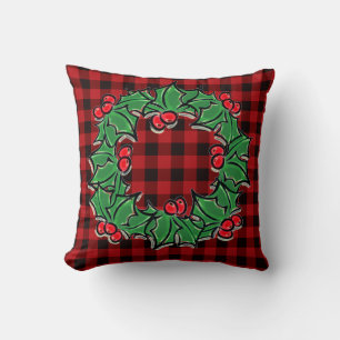 Elegante kerstklassieker Red Plaid Holly bessen Kussen