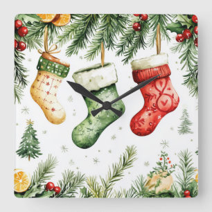 Elegante kerstklok aan de wand – Festieve winterti Vierkante Klok