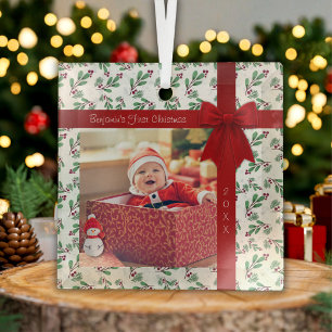 Elegante Kerstkrans Baby Eerste Kerstmis Glas Orna Ornament