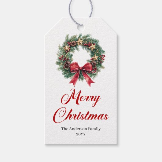 Elegante Kerstkrans Bewerkbare Kerstlabel Cadeaulabel (Voorkant)