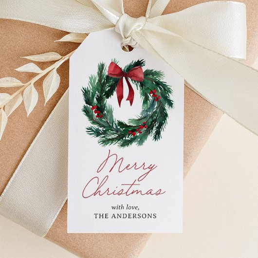 Elegante kerstkrans cadeaulabel